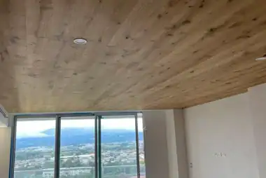 Cielo y pared en madera estructurada tipo parquet