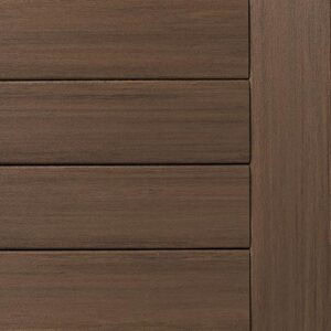 A deck swatch of English Walnut boards from the TimberTech AZEK Vintage Collection. The boards are a rich brown color and feature multi-tonal color blending and a wire-brushed finish for a premium hardwood look.